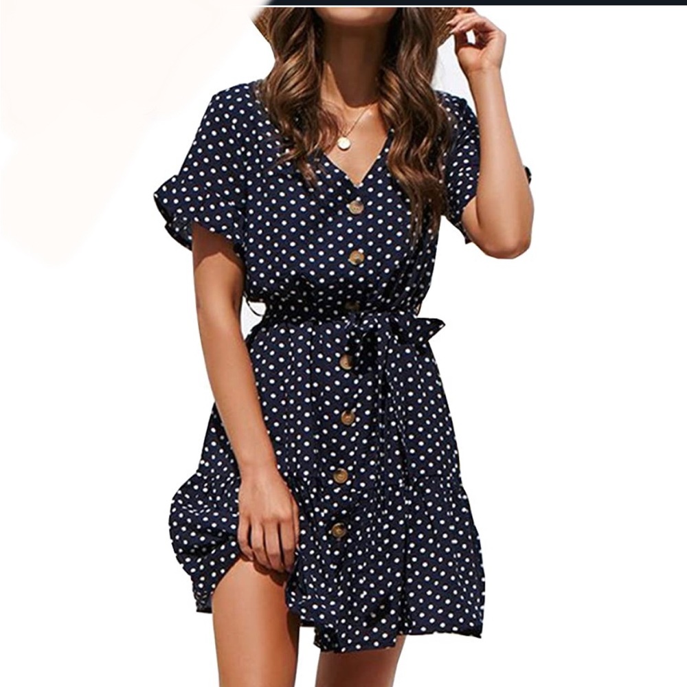 Merryfun Womens Polka Dot Short Sleeve Dress EUC